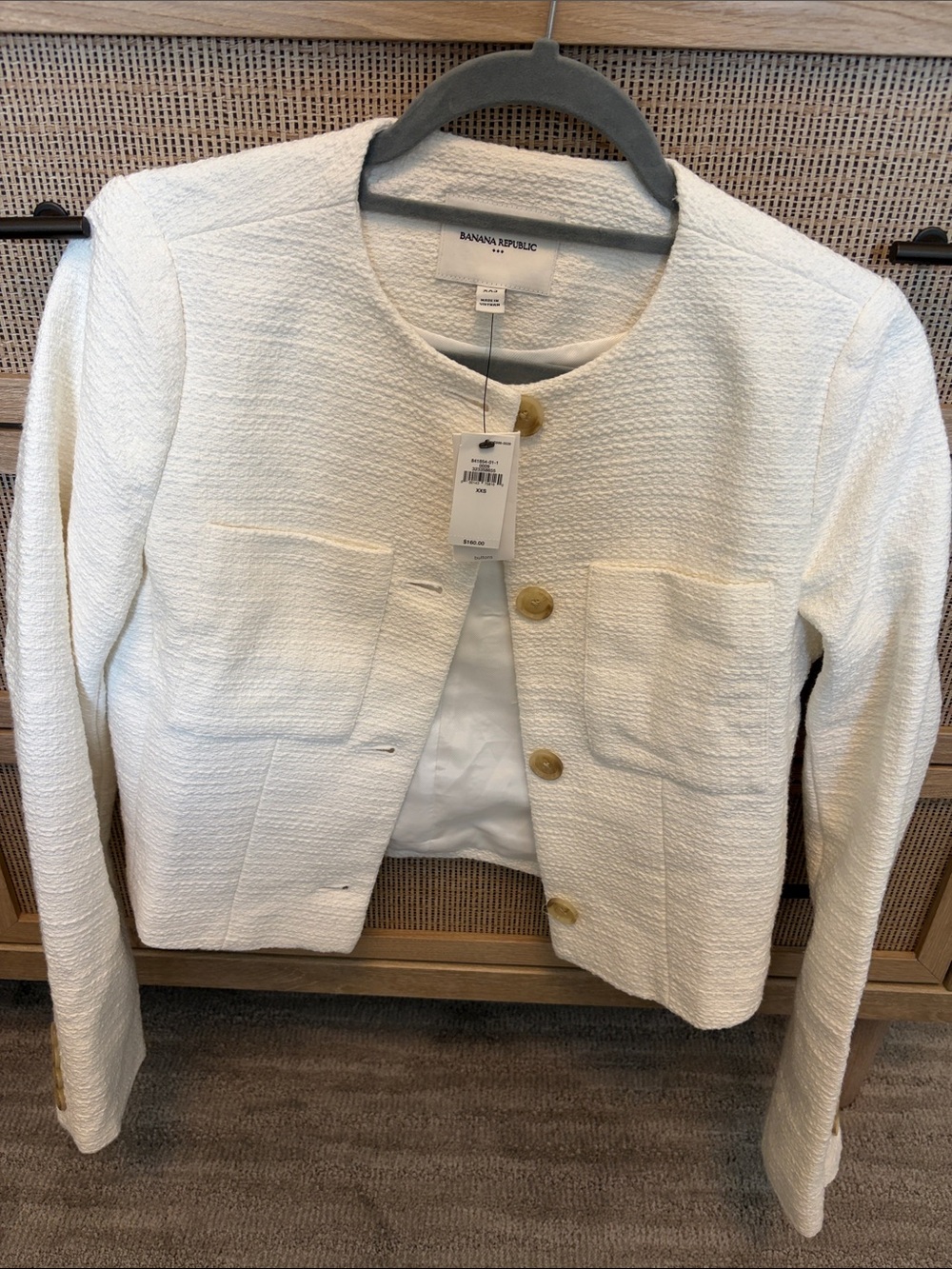Banana Republic Women's Cream Textured Collarless Button Jacket